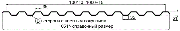 Фото: Профнастил С21 х 1000 - B (PURMAN-20-5005-0.5) в Москве