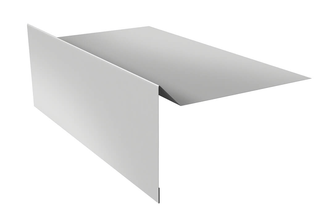 Планка ветровая для мягкой кровли простая 100х20х100 0,5 Satin с пленкой RAL 9006 бело-алюминиевый (