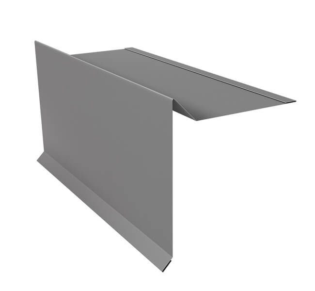 Планка ветровая с отгибом для мягкой кровли 100х20х70 0,5 Satin с пленкой RAL 9006 бело-алюминиевый 